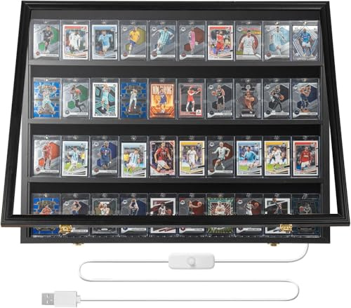 DuvinDD Trading Card Display Case with LED Light, 36 Pcs Graded Card Display Frame for PSA Slab Sports Card, Magnetic Card, Game Card, MTG, TCG, Baseball Cards, Wall Mounted Card Display with Lockable