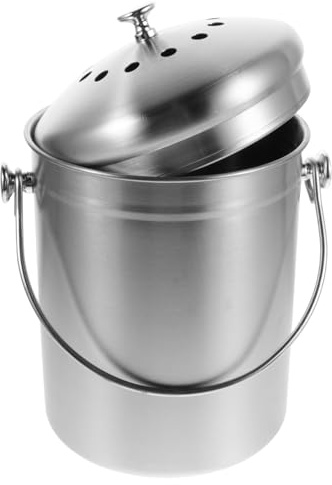 Cabilock Contenedor de Compostaje para Cocina 5l Acero Inoxidable con Tapa Hermética y Diseño Compacto para Residuos de Alimentos en Encimera, Cubo de Basura Metálico para Compost Interior