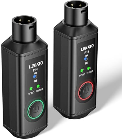 LEKATO P16 Ricevitore Bluetooth XLR, ricevitore audio stereo con 15 ore di riproduzione, ricevitore Bluetooth Hi-Fi con portata di 50,3 m per sistemi PA e DJ, mixer