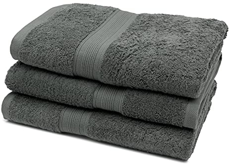 ZOLLNER 3er Set Duschtücher in 70x140 cm - besonders weiche und saugstarke Handtücher in grau - mit praktischem Aufhänger - waschbar bis 60°C - Baumwolle - Hotelqualität