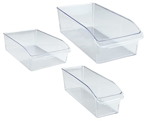 WENKO Kühlschrank-Mod. Organizer 3er Set Aufbewahrungsboxen für Kühlschrank und Vorratsschrank lebensmittelecht transparent stapelbar für Ordnung in Küche aus robustem PET Maße B 31 x H 9,5 x T 20 cm