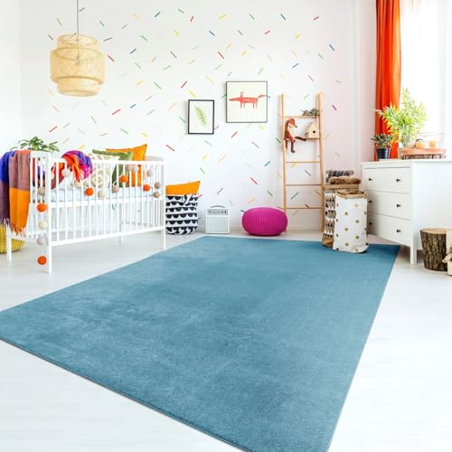 TT Home Tappeto Stanza Bambini Lavabile Moderno Pastello Monocromatico Antiscivolo Soft, Colore: Turchese, Dimensione:160x220 cm