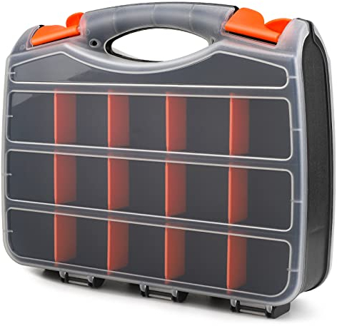 Schrauben Sortierkasten Organizer, Doppelseitige Kleinteilemagazin Sortierbox Groß mit Innenteiler Anpassbar, Sortierkasten Schrauben Aufbewahrungsboxen Leer Sortimentsbox Organisationsbox Kasten