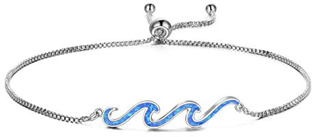 YFN Wave Bracelet 925 Sterling Silver Blue Opal Ocean Wave Bracelet Ocean Jewelry Beach Gifts For Women Gifts