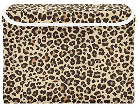 Storage Bins with Lid, Animal Leopard Skin Print Storage Box Organizer Toys Bedroom Nursery, 16.5x12.6x11.8 Large Collapsible Storage Cube for Home Office Closet Shelf