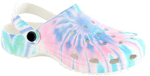 Ella Shoes Womens Clogs EVA Slip On Moulded Footbed Lightweight Comfort Stylish Pool Beach Garden Colourful Tie Dye Mules (Blue Marble, UK 5) (GS1)