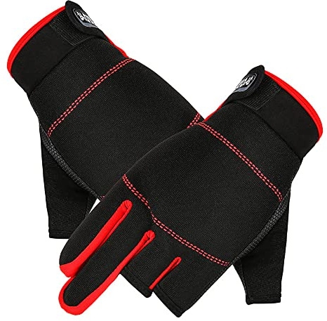 SagaSave Guantes de trabajo mecánicos sin dedos, 3 guantes de ciclismo expuestos sin dedos, guantes antideslizantes unisex para pesca al aire libre, conducción (negro)