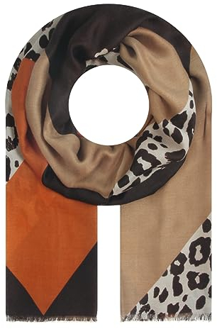 Majea Damen Halstuch mit Leo-Muster und Fransenkante, Orange 6, 50% Viskose, 50% Baumwolle, 180cm x 90cm