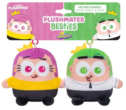 TeeTurtle The Fairly OddParents Cosmo and Wanda Plushmates Besties Keychain Set - Officially Licensed Nickelodeon Novelty Clip-On Plush with Magnetic Hands