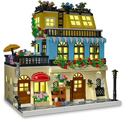 Stadt Hotel Architektur-Baukasten,3 Ebenen Hotel Modell Bauklötze Spielzeug mit LDE Lichter,für Jugendliche, Erwachsene(1464 Stück)