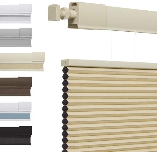 Tonature No Tools No Drill Top Down Bottom Up Cellular Shades for Windows, 1 Blackout Fabric, Cordless Honeycomb Blinds for Indoor Window, Thermal Insulated Noise Reduction, Custom Size, Beige