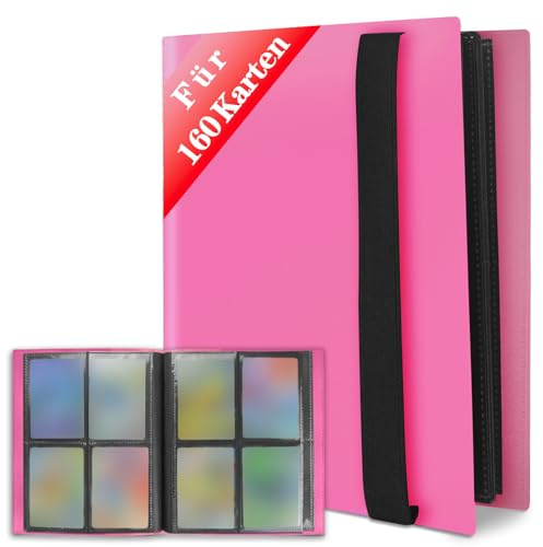 JUSONEY Samlarkortalbum – 160 fickor samlaralbum 20 sidor per 4 fickor med vattentät blå boklock perfekt för att samla kort för MTG Magic, för Match Atta (Rosa)