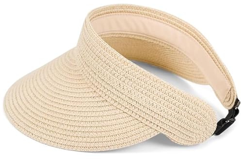 SSKHE Sombrero de golf para mujer, tejido de paja, color sólido, visera de verano, con protección UV al aire libre, para deportes al aire libre, color beige, Talla única