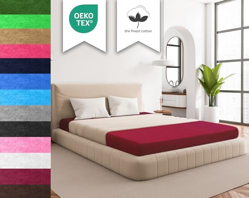 Sesto Senso Spannbettlaken 180x200cm Weinrot für Topper Frottee mit Gummizug 100% Baumwolle