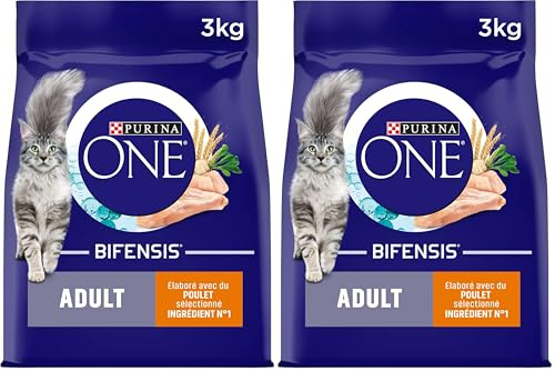 PURINA ONE Bifensis Adulte | Croquettes Au Poulet pour Chats Adultes | Sac de 3kg (Lot de 2)