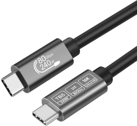 ConnBull Thunderbolt 5 Cable 1.8m USB Type C 80Gbps Support 240W Charging and 16K/Dual 8K displays for Thunderbolt 4/USB 4 Monitor, Not Support Docking Stations and Hub