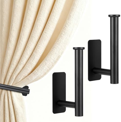 KWJEIULSOQ 2 Pcs Black Curtain Tie Backs, Self Adhesive Curtain Holdbacks, Modern Minimalist Curtain Holder Home & Office Decor