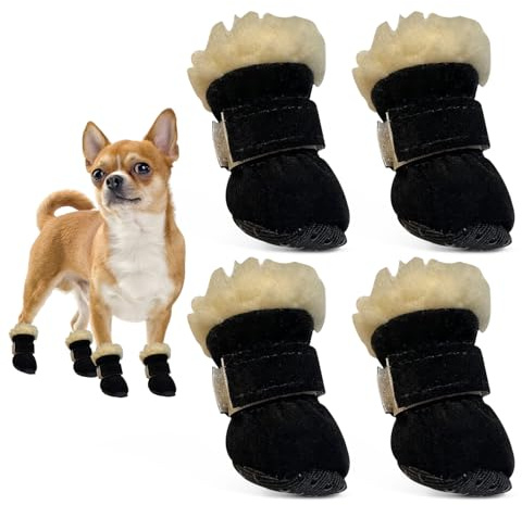 AIEDECOPT Zapatos Perro, Protector y Botas para Perros, Botas para Perros Antideslizantes, Adecuadas para Perros Pequeños y Medianos para Actividades al Aire Libre en Invierno (Negro, S)
