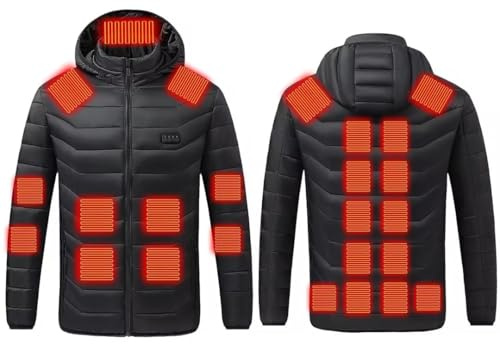 YAOJIWANG Manteau Chauffant Homme Femme Veste Chauffant USB avec 25 Zones de Chauffage Hiver Imperméable Coupe-Vent Doudoune Sweater à Capuche Amovible Vêtements Pour La Pêche Chasse Camping Moto