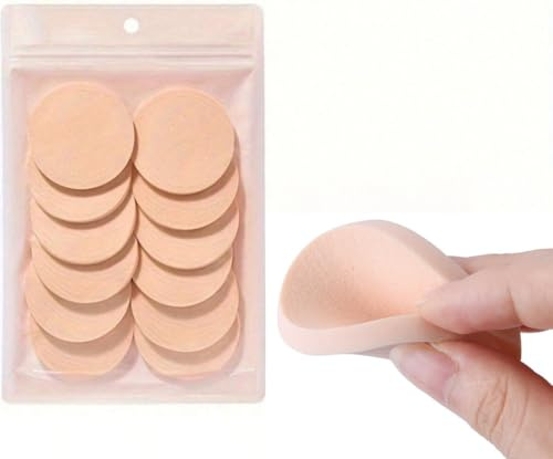 12 st makeupsvampar, runda latexsvampar, tvättbara kosmetiska svampar, rund skumdyna, kompakt ansiktspulver puff, skönhetsmakeup foundation pulverblandare för alla hudtyper våt och D