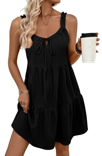 BLENCOT Women's Dresses Summer Casual Sleeveless Drawstring V Neck Flowy Beach Vacation Babydoll Mini Maternity Dress with Pockets Black X-Large