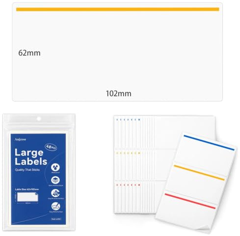 Large Sticky Labels 102×62mm, 48PCS, 24 White + 24 Coloured Sticky Labels, White Self Adhesive Labels, Waterproof White Labels for Moving Boxes, Easy Peel Sticky Labels for Kitchen Pantry Storage