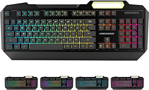 Lumsburry RGB Gaming Keyboard, LED Backlit Keypad UK Layout, 19 Anti-ghosting Keys Multimedia USB Wired Metal Keyboard for PC Games Office (Black)