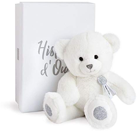 Histoire d'Ours - Peluche Ours - Blanc & Pailleté Argenté - 24 cm - Collection Charms - Peluche Toute Douce & Toute Ronde - Avec Boite Cadeau pour Enfant dès 2 ans - Idée Cadeau Naissance - HO2805