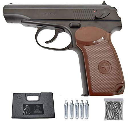 Borner PM-X | Pack Pistola de balines (perdigones Bolas de Acero BB's). Arma de Aire comprimido CO2 4,5mm. Potencia: 2.55 Julios.