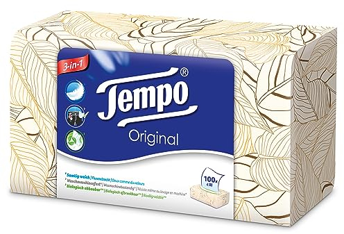 Tempo Original Taschentücher Box - 4x3 Boxen mit 100 Tüchern pro Box - Samtig weich, Waschmaschinenfest und biologisch abbaubar