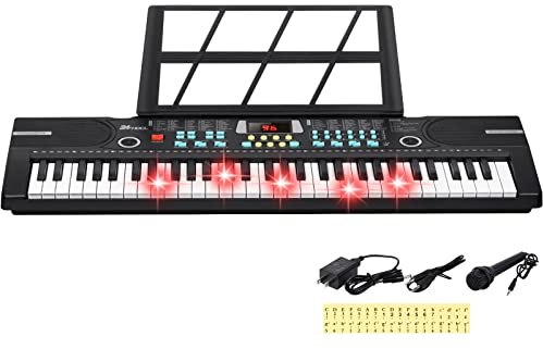 24HOCL 61-Key-Tastatur-Klavierset, Elektronisches Musical Digitalpiano 100 Rhythmen LCD Bildschirm für Kinder Erwachsene Anfänger