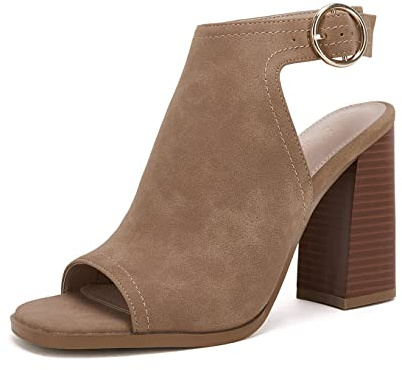 Ermonn Women‘s Cutout Peep Toe Stacked Heeled Sandals Ankle Strap Buckle Booties
