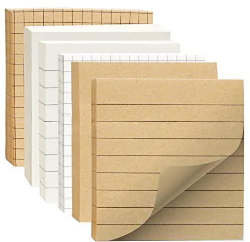 480 Blätter Klebezettel, 6 Stück 75x75mm Selbstklebende Kraftpapier-Haftnotizen, Quadratische Sticky Notes, Weiße und Rindslederfarbene Haftnotizen, Für Büros, Haushalte und Studenten