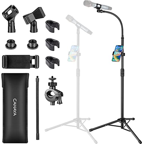 CAHAYA Upgraded Gooseneck Microphone Stand Universal Metal Mic Stand with Smartphone Holder and Carrying Bag, for Performance Singing Speech Wedding Stage and Outdoor CY0312