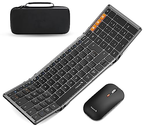 ProtoArc Foldable Keyboard and Mouse, XKM01 Portable Bluetooth Folding Keyboard Mouse Combo for Travel, 2.4G+Dual Bluetooth, Full-Size Rechargeable, QWERTY UK Layout