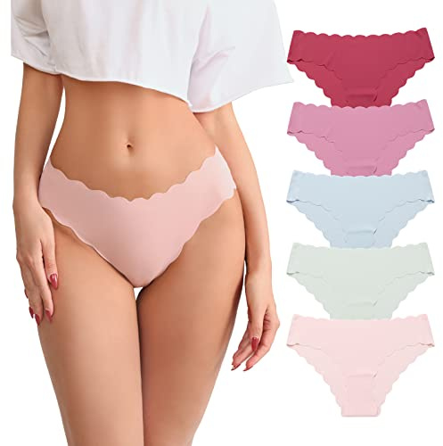 SHARICCA Bragas Mujer sin Costuras Invisible Elástico Bikini Brasileño Mujer Cómodas y Suaves Hoja Loto Braga Bikini (5Pack-Multicolor04, XS)
