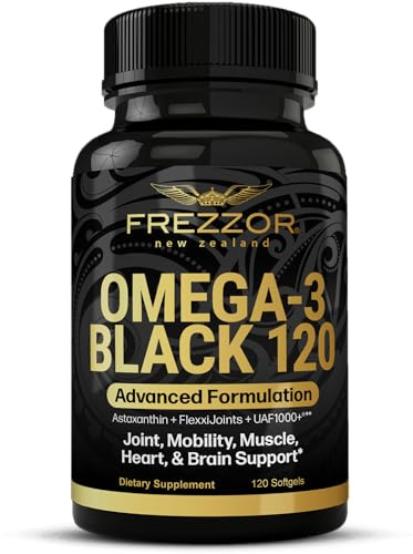 FREZZOR Omega 3 Black - Green Lipped Mussel Oil Capsules, Made in New Zealand, UAF1000+, No Fishy Aftertaste, 120 Count (Pack of 1)