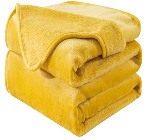 HOZY Manta de Forro Polar de Franela Supersuave, cálida y esponjosa, para Cama y sofá, para Toda Estación (Amarillo 130x150cm)