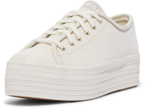 Keds Women's Triple Up Leather, White/Gold, 8 Medium