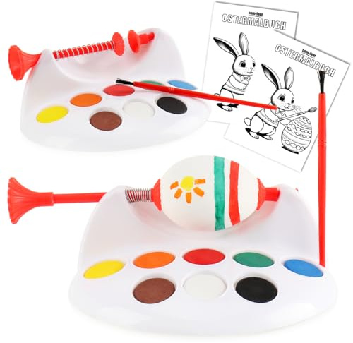 com-four® 2x Set per dipingere le uova di Pasqua - Macchina per dipingere le uova con libro da colorare, pennelli e colori (Set per dipingere le uova di Pasqua 1-6 pezzi)