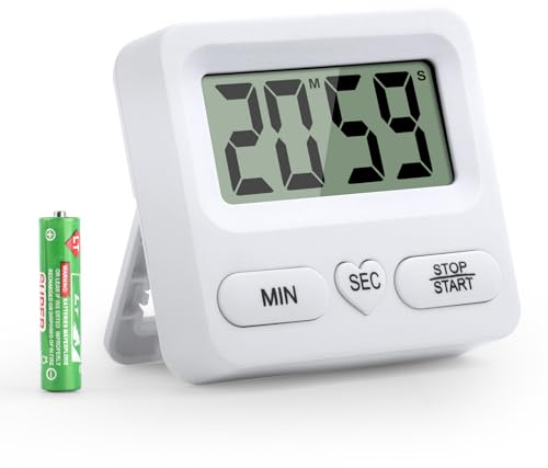 KEWUZY Digitaler Timer und Stoppuhr, Multifunktionstimer Küchentimer, Timer für Kinder, Magnet und Halterung, Speicherfunktion Große Digitalanzeige mit Alarmglocke,Zum Lernen, Kochen, Sport (Weiß)