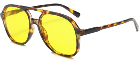 Long Keeper Gafas de Sol Piloto para Hombre Mujer Retro Gafas de Piloto Clasicas 70s Amarillas Gafas de Sol Conducción Nocturna Protección UV400