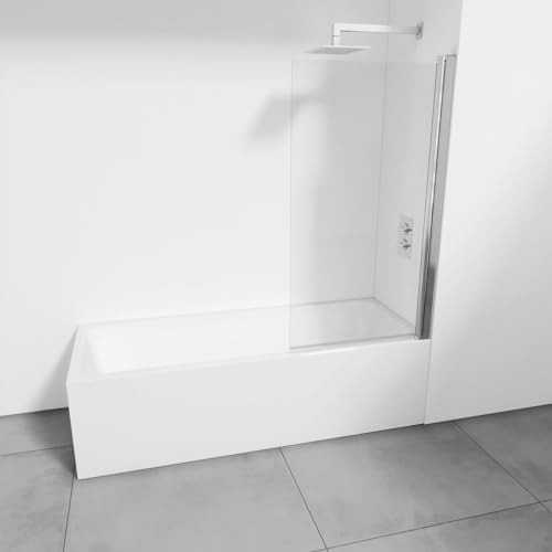 Paroi de baignoire réversible avec une porte pivotante - Sans profilé inférieur - Verre trempé transparent 6 mm anticalcaire - profilés argent brillant - Largeur ajustable 80-81,5 cm - Hauteur 145 cm