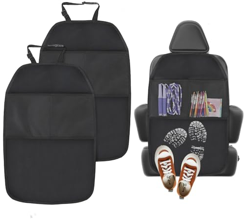 AiQInu 2PCS Kick Mats Car Seat Protector, Anti-Dirty Car Back Seat, Waterproof Back Seat Protector with 2 Mesh Pockets, 420D Oxford Cloth(Black)