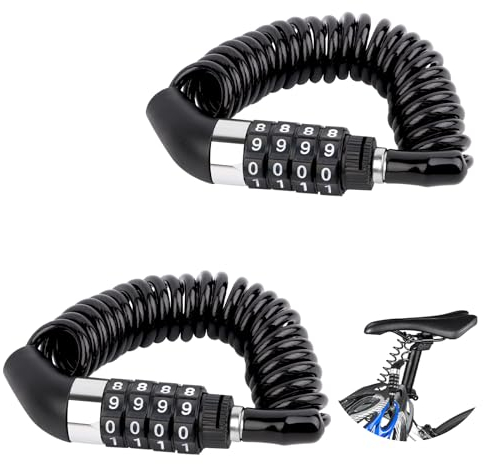 LWMTT 2 Stück Helmschloss 150cm/3,5mm Kabelschloss mit 4 Steillig Zahlencode Helmschloss Fahrrad aus Zinklegierung und PVC Helmschloss Motorrad Fahrradschloss für Fahrrad Tricycle Motorräder