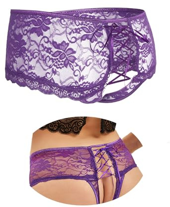 ohyeahlady Grande Taille String Ouvert Femme Sexy Chic Hot Culotte Dentelle Brésilien Strings et Tangas Tenue Hot sous-vêtement(3XL-4XL,Violet B)