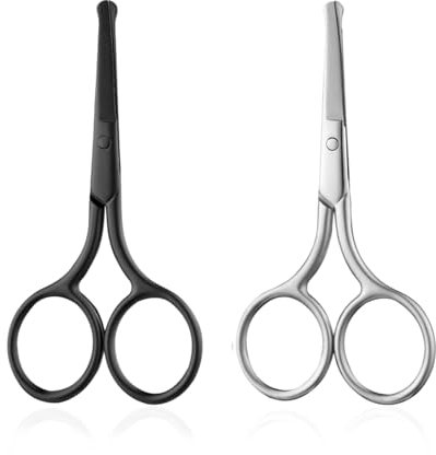 GUTERTOP 2 Stück Bartschere Männer, Runder Spitze Nasenhaar Schere, Edelstahl Nasenschere für Haare Wimpern Schnurrbart Nase (Schwarz und Silber)