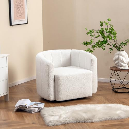 COSTWAY Fauteuil Pivotante en Forme de Tonneau, Chaise d'Appoint Rembourrée Moderne en Sherpa avec Dossier Incurvé et Accoudoirs, Siège Spacieux, Fauteuil de Lecture, pour Salon, Chambre, Bureau