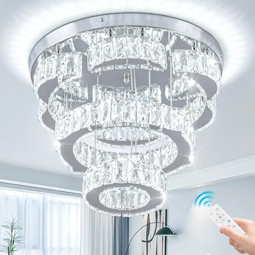 FRIXCHUR 15,7 lampadario a cristallo di fiori moderni a filo a filo a sfioramento leggero 2 anelli lampadari a sospensione per soggiorno camera da pranzo camera da letto (dimmerabile)