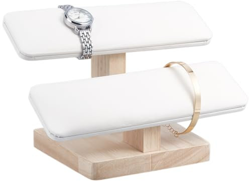 nbeads Présentoir de Montre en Bois, Présentoir de Bracelets à 2 étages avec Base en Bois T-Bar Bracelet Bijoux Presentoir pour Montres pour Affichage au Détail à Domicile, Blanc, 19.7x12.4x13.2cm